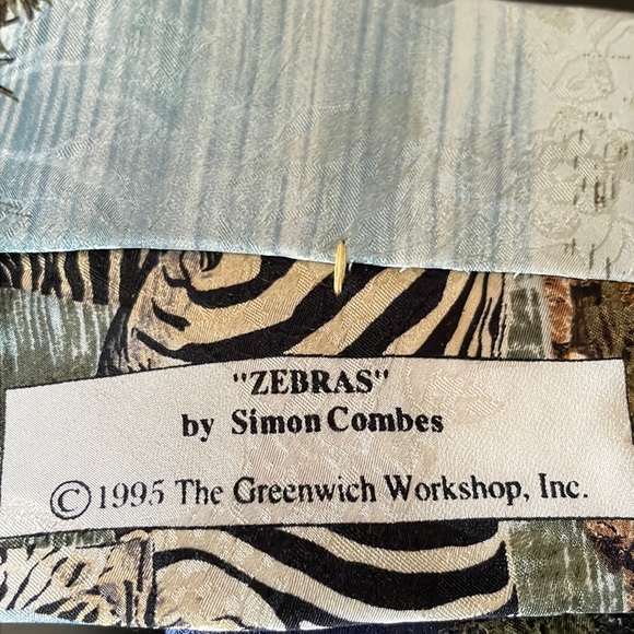 Wildlife Artist Simon Combes Signed ZEBRAS Silk Necktie Vtg 90s Greenwich Tie - Picture 5 of 10